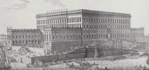 Så här var det tänkt att bli – innan det nya Kungliga slottet i Stockholm byggdes. Och i förenklad form var det också så det såg ut när det stod indlyttningsklart 1754.